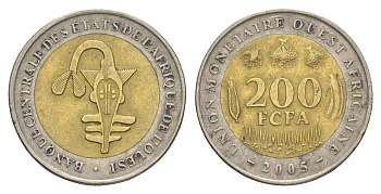 Западная Африка (BCEAO) 200 франков 2005 KM 14 биметалл 4619-543