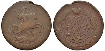 Россия 2 копейки 1758 красный монетный двор, Елизавета Петровна (1741-1762) Биткин 392 медь 1096-3-71