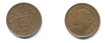 Великобритания 1 пенни 2000 Елизавета II (1952-2022) KM 986, Spink 4710 (B5) сталь плакированная медью 177-541