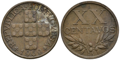 Португалия 20 сентаво 1969 KM 584 бронза 4147-569