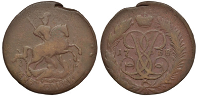 Россия 2 копейки 1758 красный монетный двор, Елизавета Петровна (1741-1762) Биткин 392 медь 1096-3-71