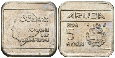 Аруба 5 флоринов 1996 Беатрикс (1980-2013) KM 12 сталь плакированная никелем 4619-425