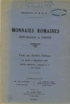 Римские монеты. Республика и империя 1937 Monnaies romaines republique & empire, 12 страниц + 3 таблицы      00-01-08-04