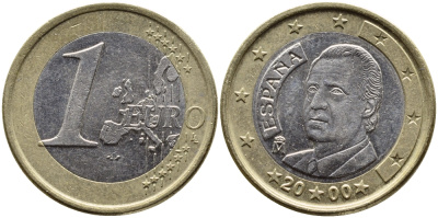 ИСПАНИЯ 1 ЕВРО 2000 ХУАН КАРЛОС I KM 1046 биметалл 4391-222