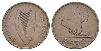Ирландия 1 пенни 1928 курица с цыплятами KM 3 бронза 4634-436