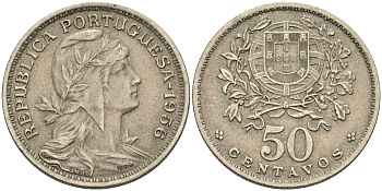 Португалия 50 сентаво 1956 KM 577 медно-никель 4589-455