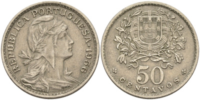 Португалия 50 сентаво 1956 KM 577 медно-никель 4589-455