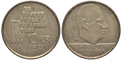Норвегия 10 крон 1995 Харальд V (1991- ) KM 457 медь цинк никель VF 4182-547