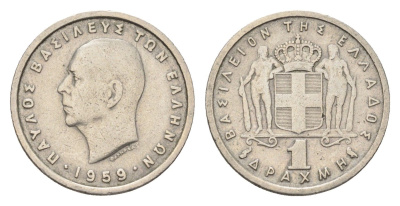 Греция 1 драхма 1959 Павел I (1947-1964) KM 81 медно-никель 4659-852