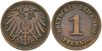 Германия 1 пфенниг 1893 A, Вильгельм II (1888-1918) KM 10, J. 10 медь 3955-728