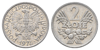 Польша 2 злотых 1974 Y 46 алюминий 216-1236