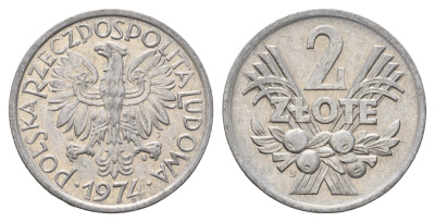 Польша 2 злотых 1974 Y 46 алюминий 216-1236