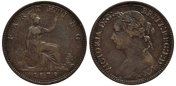 Великобритания 1 фартинг 1879 Виктория (1837-1901) KM 753, Spink 3958 бронза 4114-732