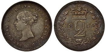 Великобритания 2 пенса 1842 Виктория (1837-1901) Spink 3919, KM 729 серебро PROOFLIKE 1524-511