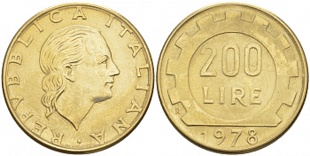 Италия 200 лир 1978 R, шестерня KM 105 алюминиевая бронза 186-217