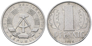 ГДР 1 пфенниг 1965 A KM 8.1 алюминий 206-1267