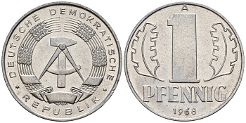 ГДР 1 пфенниг 1968 A KM 8.1 алюминий 100-439