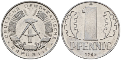 ГДР 1 пфенниг 1968 A KM 8.1 алюминий 100-439