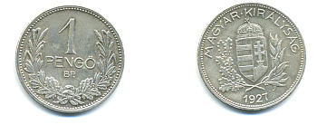 Венгрия 1 пенге 1927 ВР KM 510 серебро 93-434