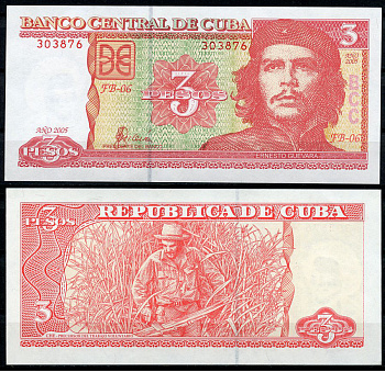 Куба 3 песо 2005 Че Гевара, Че Гевара рубит сахарный тростник Pick 127 b  бумага  UNC (пресс) 449-70-1