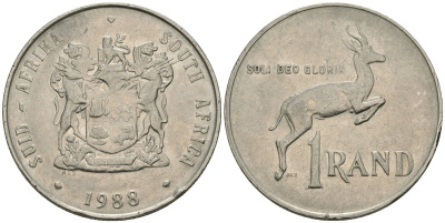 ЮАР 1 ранд 1988 SUID-AFRIKA, антилопа KM 88а никель 81-525