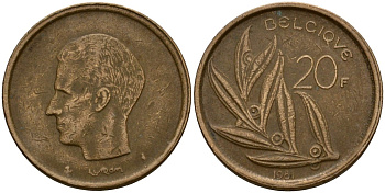Бельгия 20 франков 1981 Belgique, Бодуэн I (1951-1993) KM 159 никель бронза 4601-342