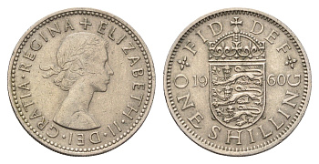 Великобритания 1 шиллинг 1960 Елизавета II (1952-2022), Английский герб KM 904, Spink 4147 медно-никель 4635-356
