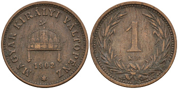 Венгрия 1 филлер 1902 Франц Иосиф (1848-1916) KM 480 бронза 4152-134