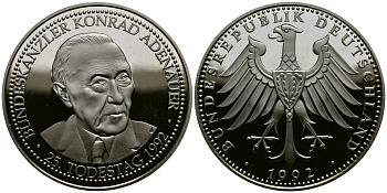 ГЕРМАНИЯ МЕДАЛЬ 1992 КОНРАД АДЭНАУЭР PROOF 1077-10-41