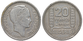 Французский Алжир 20 франков 1956 KM 91 медно-никель 4605-554