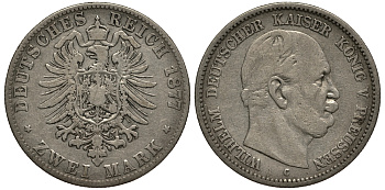 Пруссия 2 марки 1876 C, Вильгельм I (1861-1888) Weege 96, J. 96, KM 506 серебро 3711-645
