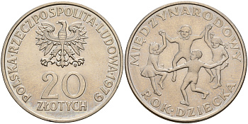 Польша 20 злотых 1979 Международный год детей KM 99 медно-никель UNC 4601-1213