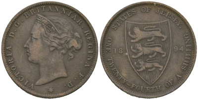 Джерси 1/24 шиллинга 1894 Виктория (1837-1901) KM 7 бронза 4619-644