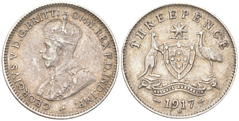 Австралия 3 пенса 1917 M, Георг V (1910-1936) KM 24 серебро 4621-1114