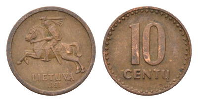 Литва 10 центов (сентов) 1991 год-тип KM 88 бронза 4689-1056