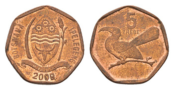 Ботсвана 5 тхебе 2009 KM 26 сталь плакированная медью aUNC 4627-728
