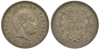 Португалия 200 рейсов 1891 Карлуш I (1889-1908) KM 534 серебро 443-1022