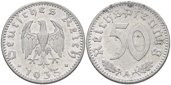 Германия 50 рейхспфеннигов 1935 А KM 87, J. 368 алюминий 210-556