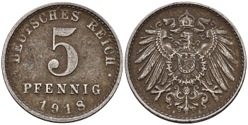 Германия 5 пфеннигов 1918 A KM 19, J. 297 железо 4151-611