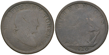 Ирландия 1/2 пенни 1820 Гиберния (Hibernicus) Davis 68 медь 4619-1145