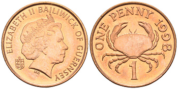 Гернси 1 пенни 1998 краб KM 89 сталь плакированная медью аUNC 4609-362