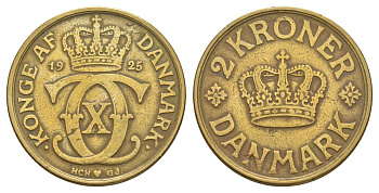 Дания 2 кроны 1925 HCN; GJ, Кристиан X (1912-1947) KM 825 алюминиевая бронза 88-341