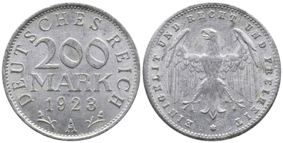 ГЕРМАНИЯ 200 МАРОК 1923 А KM 35, J. 304 алюминий 24-831