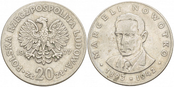 ПОЛЬША 20 ЗЛОТЫХ 1977 MW МАРСЕЛЬ НАВОТКО KM 69 медно-никель 4403-526