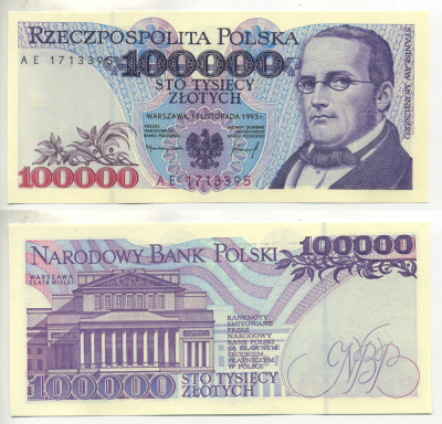 Польша 100000 злотых 1993 16 ноября 1993, Станислав Монюшко Pick 160 а бумага UNC (пресс) 00-00