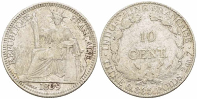 Французский Индокитай 10 центов 1899 KM 9 серебро 105-452
