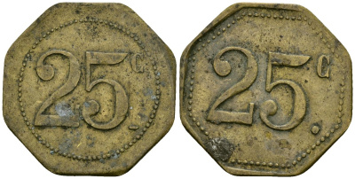 Франция 25 сантимов XIX-XX век ресторанный жетон латунь 4166-616