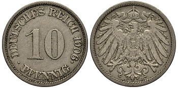 Германия 10 пфеннигов 1906 J KM 12, J. 13 медно-никель 413-3021