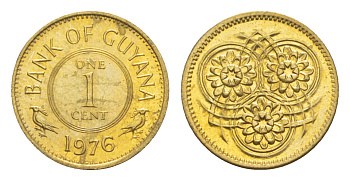 Гайана 1 цент 1976 Республика KM 31 никель латунь  UNC  4659-522
