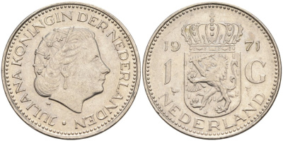 Нидерланды 1 гульден 1971 Юлиана (1948-1980) KM 184а никель 53-1155